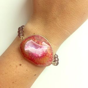 Anthropologie Geode agate pink fuchsia bracelet